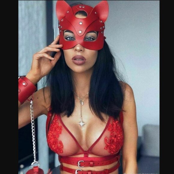 NEW! Hand Made faux leather kitty mask -price is firm! - Picture 5 of 7